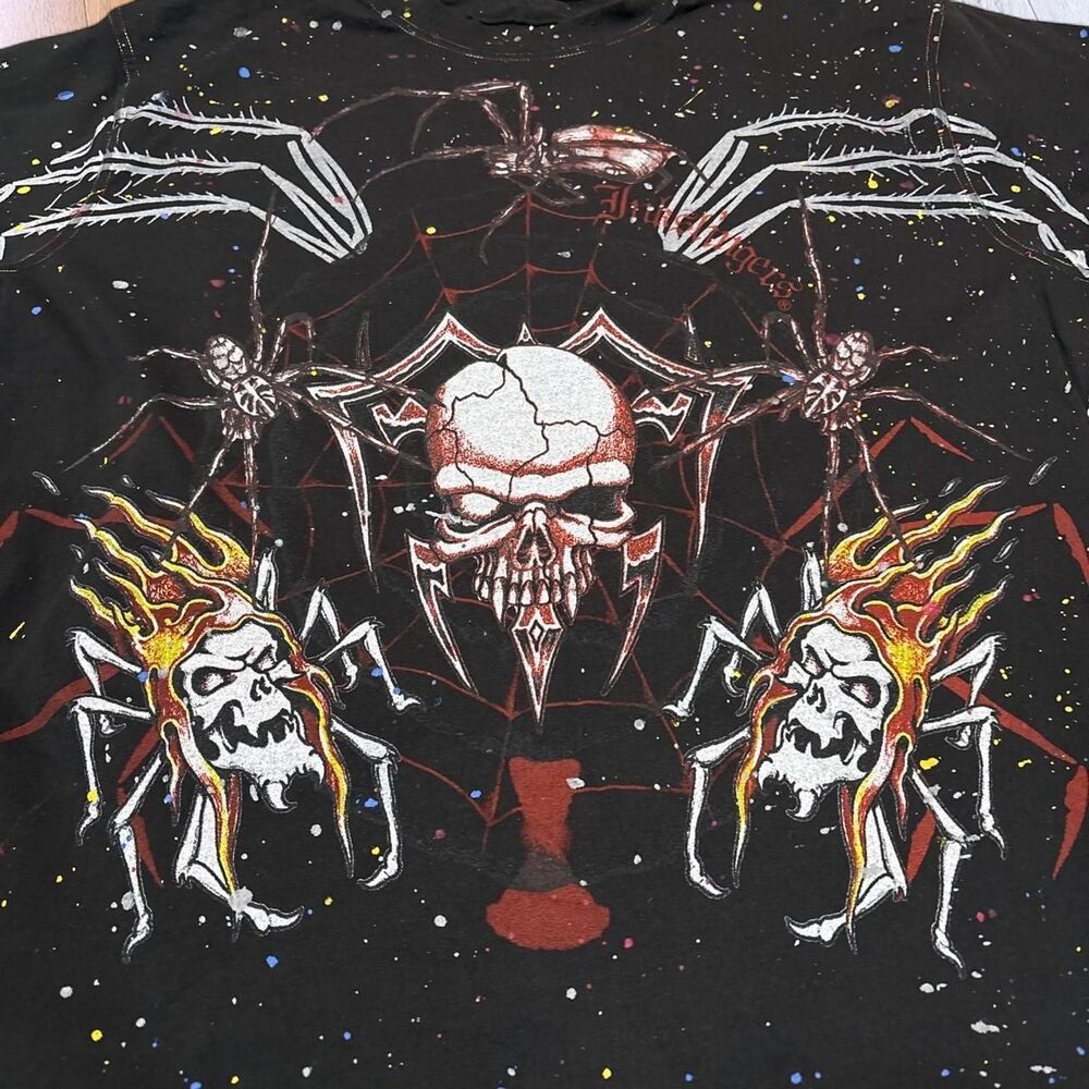 Vintage Inkslingers USA Y2K Skull Flame Spiders AOP Shirt Black Men Size XL - Picture 2 of 6